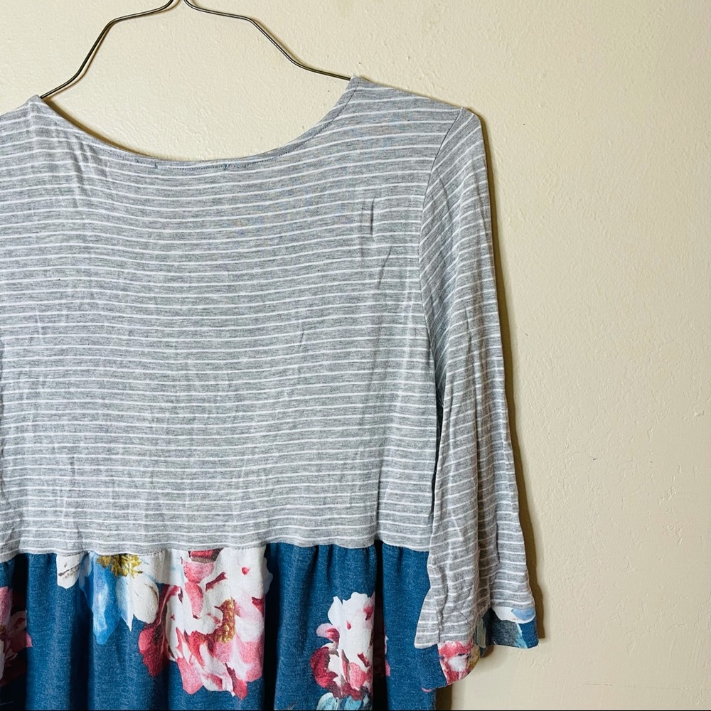 Floral and Striped Knit Babydoll Top - Picture 6 of 6